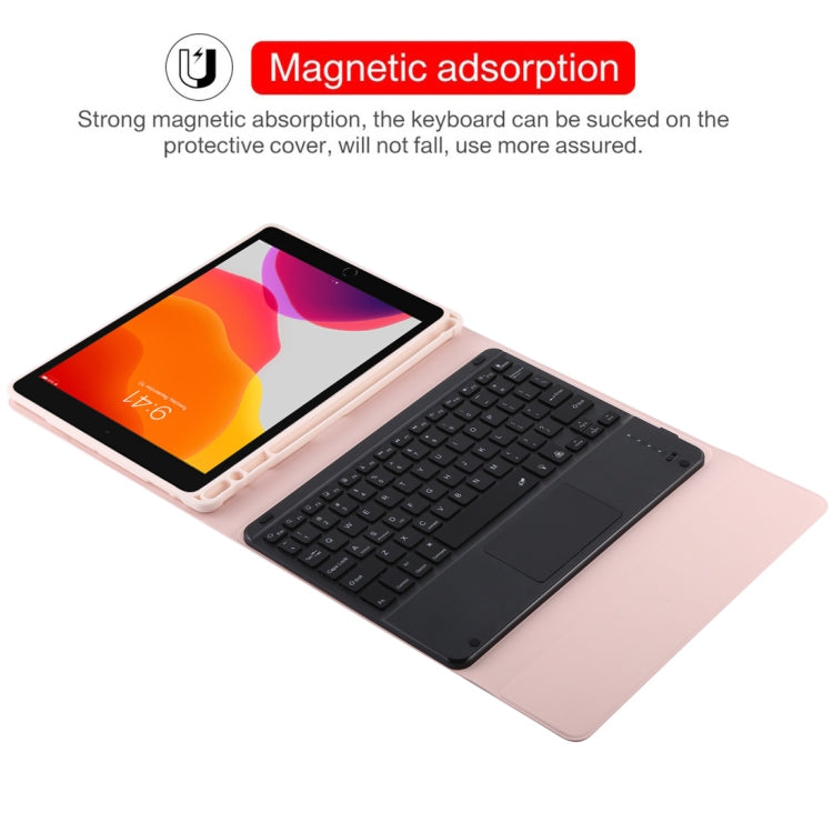 TG-102BCS Detachable Bluetooth Black Keyboard + Microfiber Leather Tablet Case for iPad 10.2 inch / iPad Air (2019), with Touch Pad & Backlight & Pen Slot & Holder, Black Keyboard