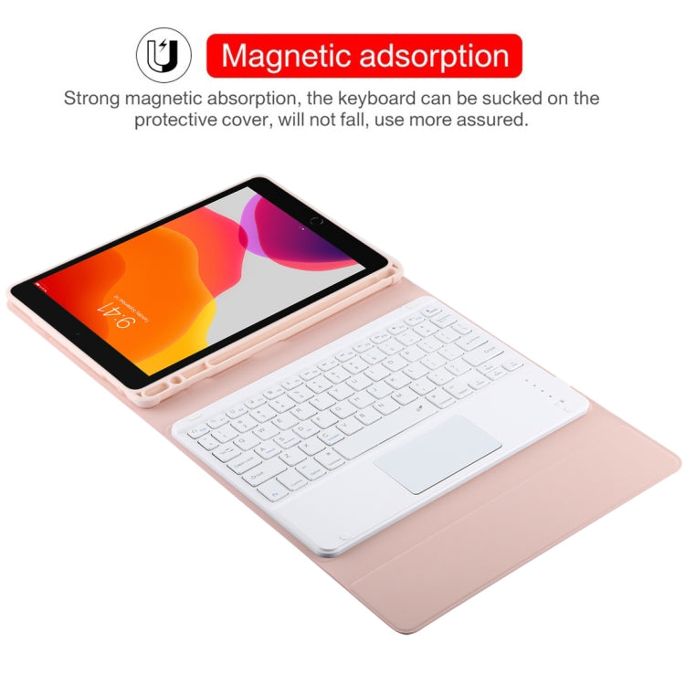 TG-102BC Detachable Bluetooth White Keyboard + Microfiber Leather Tablet Case for iPad 10.2 inch / iPad Air (2019), with Touch Pad & Pen Slot & Holder, White Keyboard