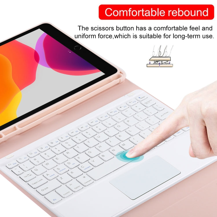 TG-102BC Detachable Bluetooth White Keyboard + Microfiber Leather Tablet Case for iPad 10.2 inch / iPad Air (2019), with Touch Pad & Pen Slot & Holder, White Keyboard