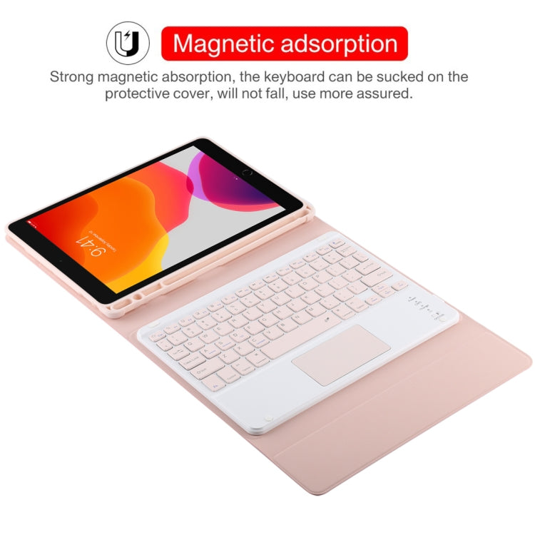 TG-102BC Detachable Bluetooth Pink Keyboard + Microfiber Leather Tablet Case for iPad 10.2 inch / iPad Air (2019), with Touch Pad & Pen Slot & Holder, Pink Keyboard