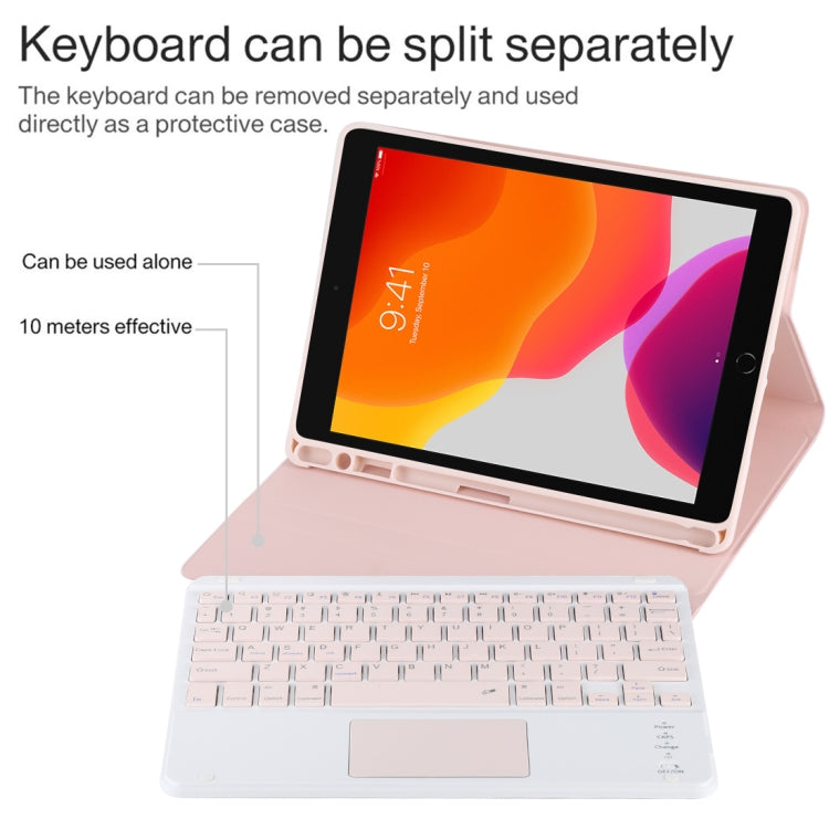 TG-102BC Detachable Bluetooth Pink Keyboard + Microfiber Leather Tablet Case for iPad 10.2 inch / iPad Air (2019), with Touch Pad & Pen Slot & Holder, Pink Keyboard