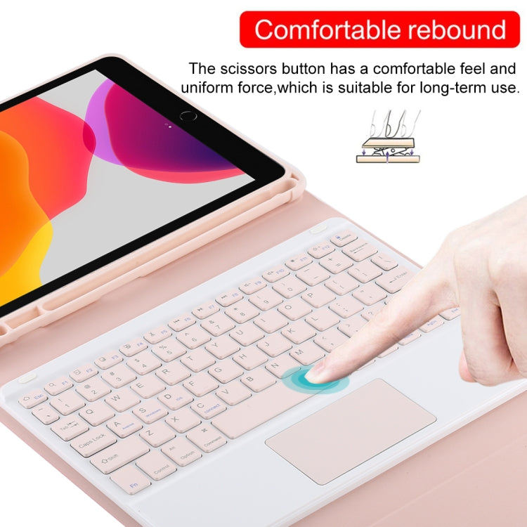 TG-102BC Detachable Bluetooth Pink Keyboard + Microfiber Leather Tablet Case for iPad 10.2 inch / iPad Air (2019), with Touch Pad & Pen Slot & Holder, Pink Keyboard