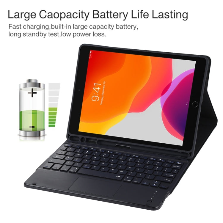 TG109BC Detachable Bluetooth Black Keyboard + Microfiber Leather Tablet Case for iPad Air 2020, with Touch Pad & Pen Slot & Holder, TG109BC
