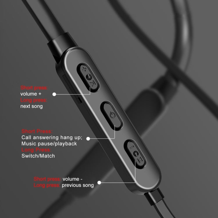 Bluetooth 5.1 Round Wire Neck-mounted Bluetooth Sports Earphone with Magnetic Function, White, Black, Red
