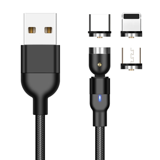 2m 2A Output 3 in 1 USB to 8 Pin + USB-C / Type-C + Micro USB Nylon Braided Rotate Magnetic Charging Cable, 2m 3 in 1, 2m 3 in 1