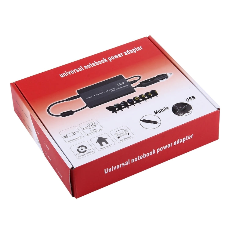 Laptop Notebook Power 100W Universal Charger with Car Charger & AC Power Adapter & 8 Power Adapters & 1 USB Port for Samsung, Sony, Asus, Acer, IBM, HP, DELL, UK Plug, AU Plug, EU Plug, UK Plug