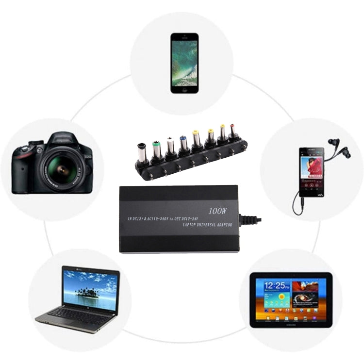 Laptop Notebook Power 100W Universal Charger with Car Charger & AC Power Adapter & 8 Power Adapters & 1 USB Port for Samsung, Sony, Asus, Acer, IBM, HP, DELL, UK Plug, AU Plug, EU Plug, UK Plug