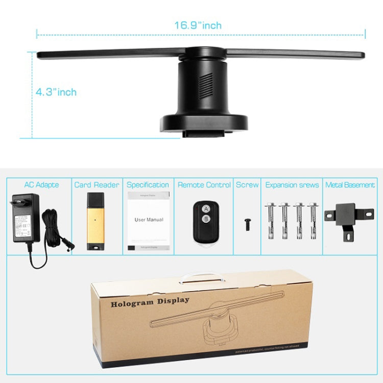 224 LEDs Hologram Holographic Display Fan with Remote Control, Support 4GB Micro SD Card, AC 100-240V
