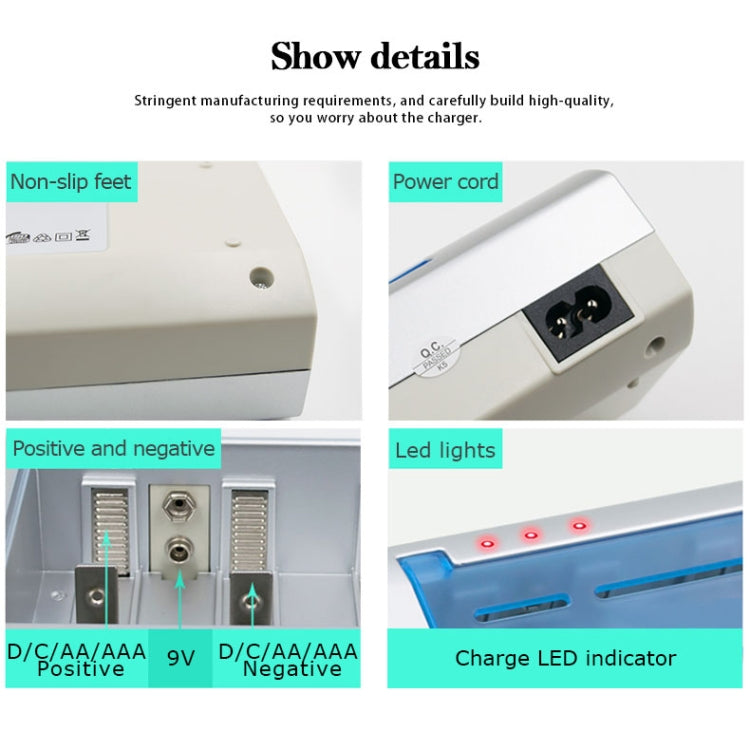 AC 100-240V 4 Slot Battery Charger for AA & AAA & C / D Size Battery, EU Plug