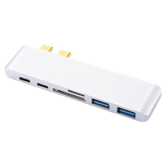 6 in 1 Multi-function Aluminium Alloy 5Gbps Transfer Rate Dual USB-C / Type-C HUB Adapter with 2 USB 3.0 Ports & 2 USB-C / Type-C Ports & SD Card Slot & TF Card Slot for Macbook 2015 / 2016 / 2017, 6 in 1 Silver, 6 in 1 Grey