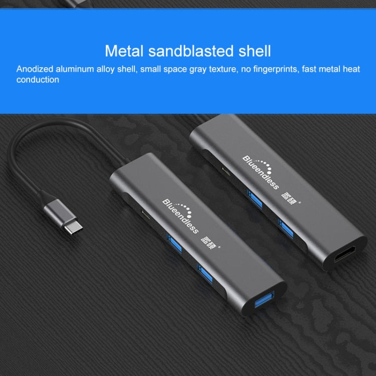 Blueendless 4 In 1 Multi-function Type-C / USB-C to HDMI + PD + Dual USB 3.0 HUB Expansion Dock, 4 In 1 HDMI + PD + Dual USB 3.0