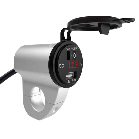 ZH-975A1 Motorcycle Aluminum Alloy Waterproof Mobile Phone Single USB Charger with Red Voltmeter, ZH-975A1