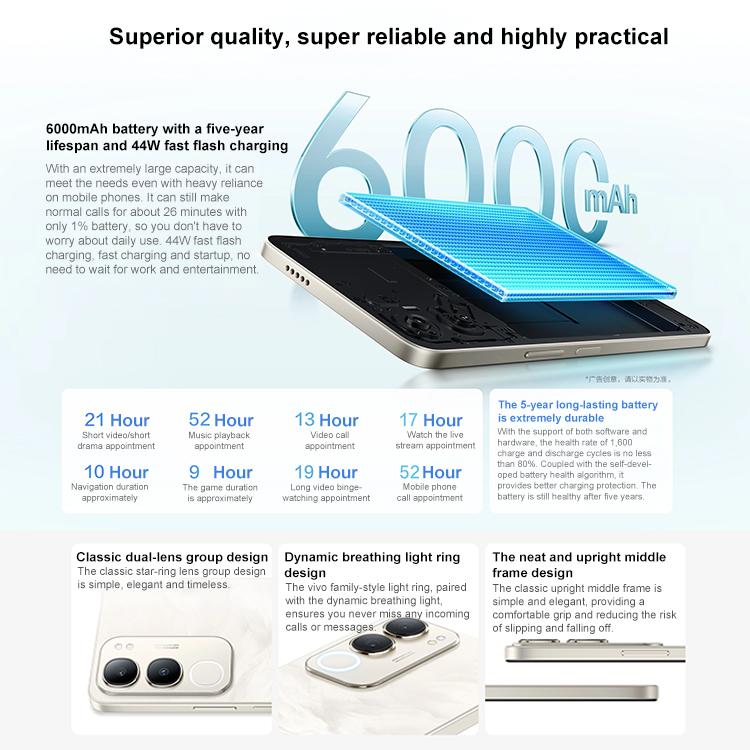 vivo Y50m 5G, 12GB+256GB, Face ID / Side Fingerprint, 6.74 inch Android 15 OriginOS 5 Dimensity 6300 Octa Core, OTG, Network: 5G, 12GB+256GB