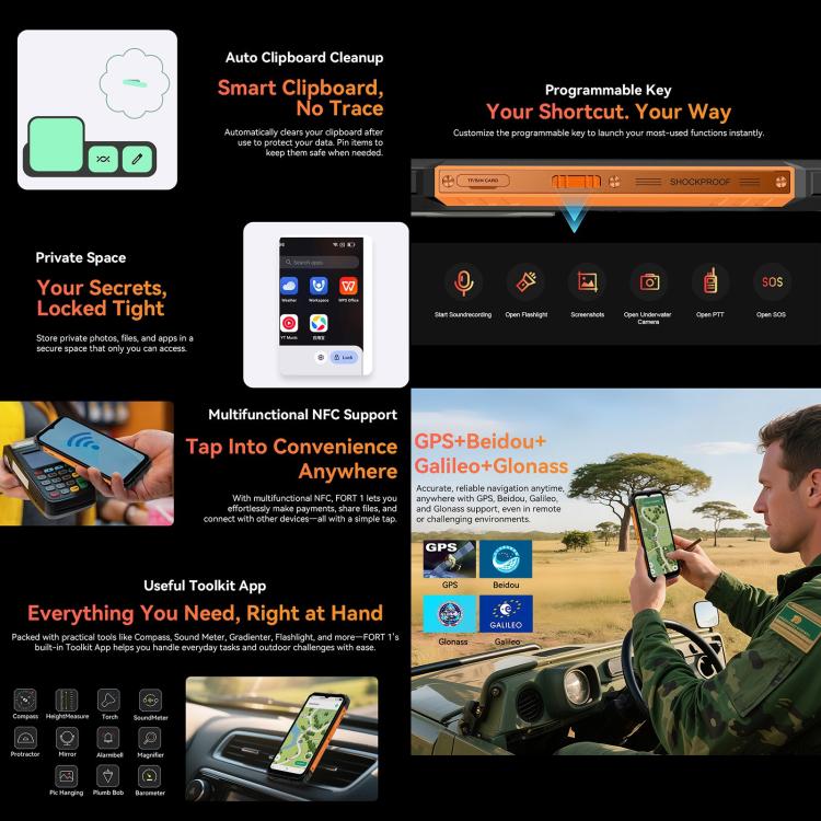 Blackview FORT 1, 4GB+128GB, 6.56 inch Android 15 Unisoc UMS9230E T615 Octa Core, Network: 4G, OTG, NFC