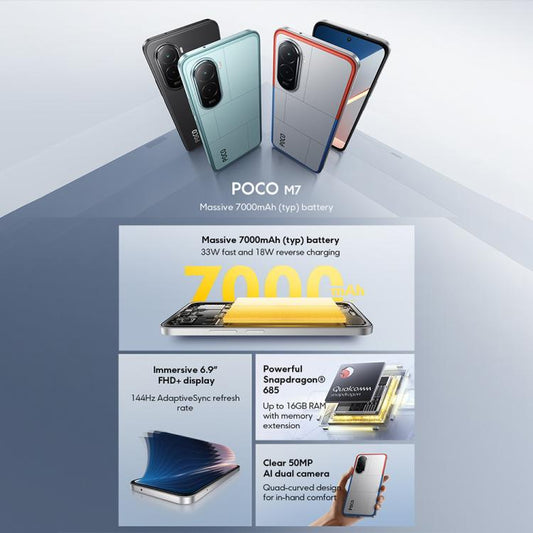 Xiaomi POCO M7 Global, 8GB+256GB, Side Fingerprint, 6.9 inch Xiaomi HyperOS 2 Snapdragon 685 4G Octa Core, NFC, Network: 4G