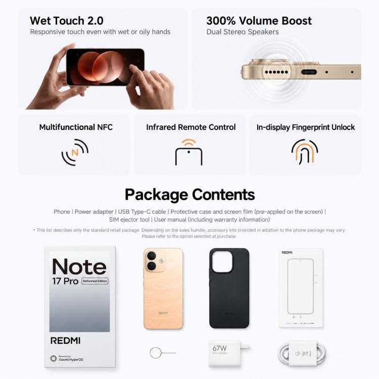 Xiaomi REDMI Note 17 Pro, 6GB+256GB, 6.83 inch Xiaomi HyperOS 3 Snapdragon 6s Gen 4 Octa Core, NFC, Network: 5G, 6GB+256GB