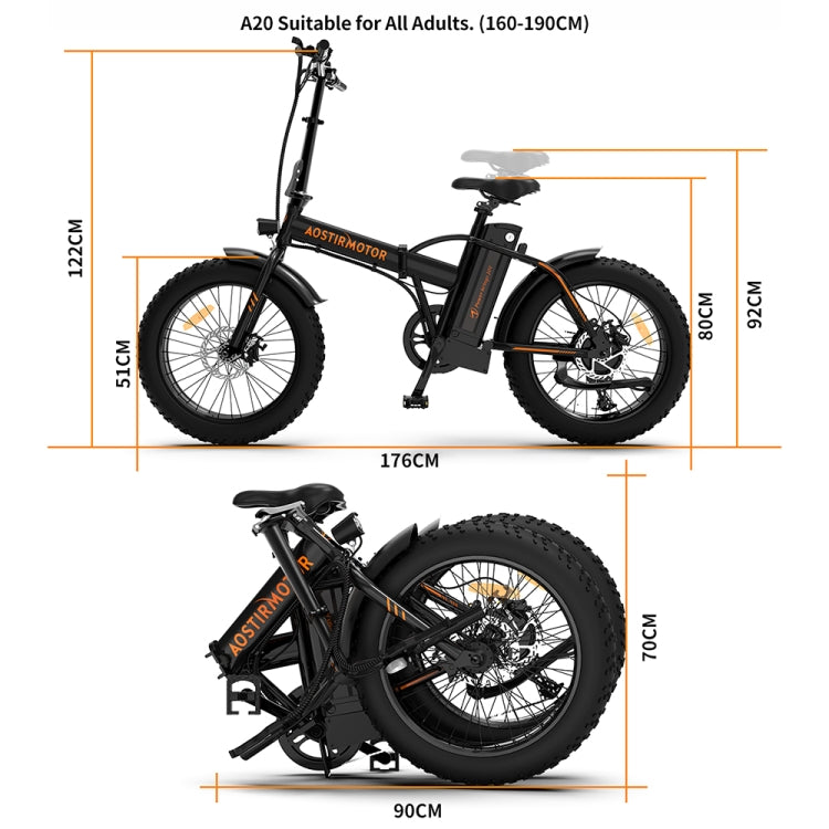 Bicicleta eléctrica plegable AOSTIRMOTOR de 500 W, 36 V, 13 AH, con neumáticos de 20 pulgadas para adultos, disponible en EE. UU., 500 W, 13 AH (naranja) y 500 W, 13 AH (negro).