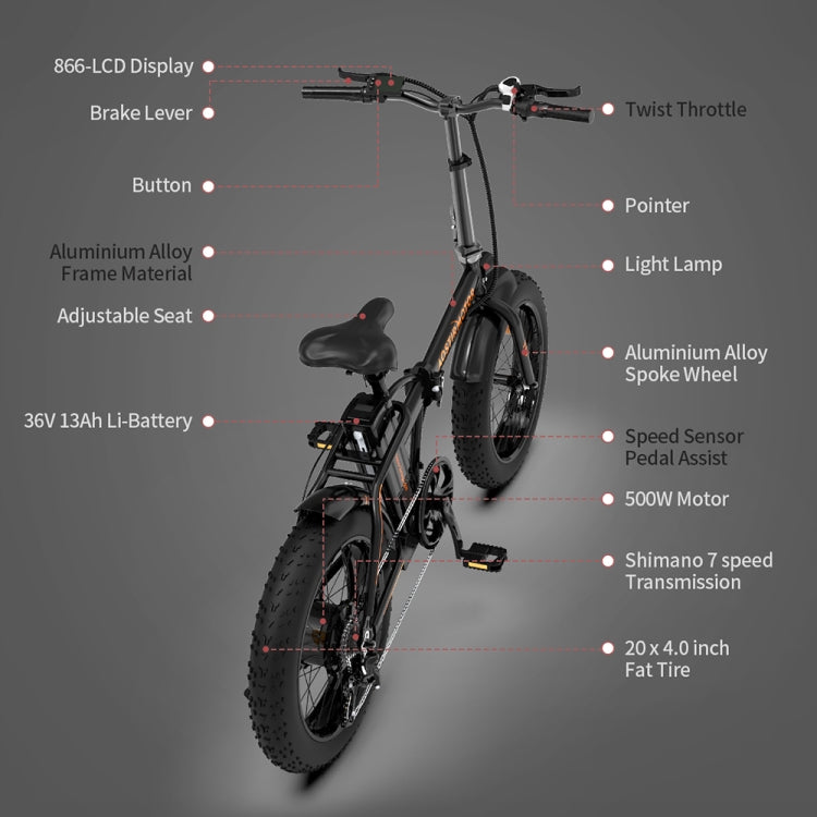 Bicicleta eléctrica plegable AOSTIRMOTOR de 500 W, 36 V, 13 AH, con neumáticos de 20 pulgadas para adultos, disponible en EE. UU., 500 W, 13 AH (naranja) y 500 W, 13 AH (negro).