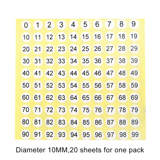 20 PCS Round Shape Number Sticker Shoe Size Label, Number 0-99, Number 0-99