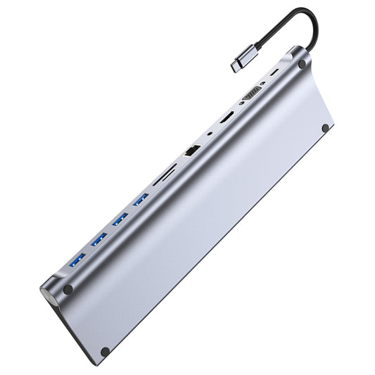 AD-059 11 in 1 USB-C / Type-C to 4K HDMI + VGA + SD / TF Card Slot + Gigabit Ethernet + 3.5mm AUX + USB-C / Type-C + 4 USB 3.0 Multifunctional Docking Station HUB, 11 in 1