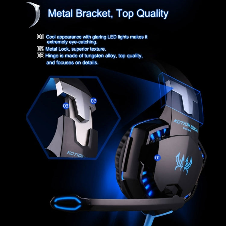 KOTION EACH G2000 Over-ear Game Gaming Headphone Headset Earphone Headband with Mic Stereo Bass LED Light for PC Gamer,Cable Length: About 2.2m(White + Red)