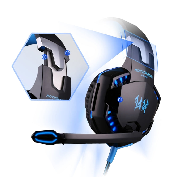 KOTION EACH G2000 Over-ear Game Gaming Headphone Headset Earphone Headband with Mic Stereo Bass LED Light for PC Gamer,Cable Length: About 2.2m(White + Red)