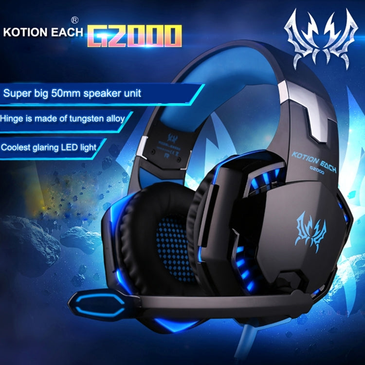 KOTION EACH G2000 Over-ear Game Gaming Headphone Headset Earphone Headband with Mic Stereo Bass LED Light for PC Gamer,Cable Length: About 2.2m(White + Red)
