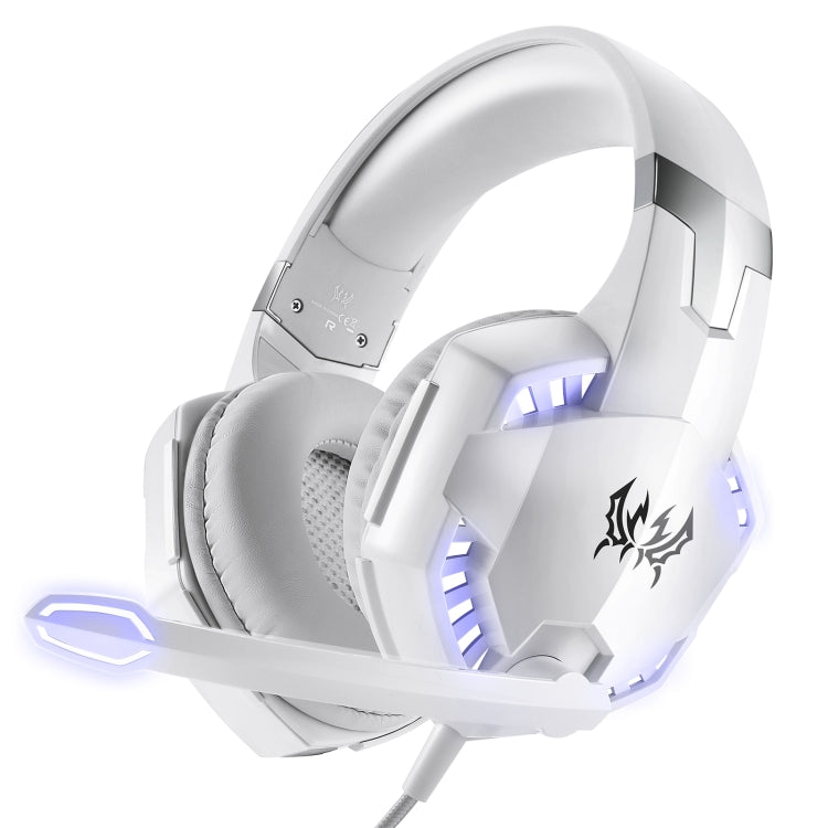 KOTION EACH G2000 Over-ear Game Gaming Headphone Headset Earphone Headband with Mic Stereo Bass LED Light for PC Gamer,Cable Length: About 2.2m(White + Red)