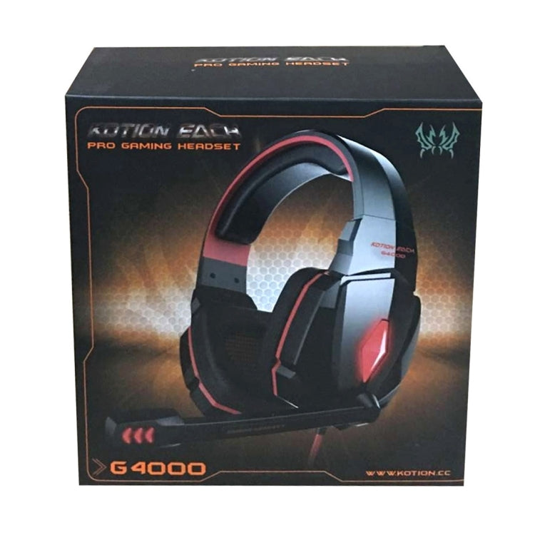 KOTION EACH G4000 Stereo Gaming Headphone Headset Headband with Mic Volume Control LED Light for PC Gamer,Cable Length: About 2.2m(White + Red)