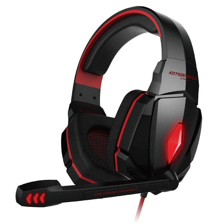KOTION EACH G4000 Stereo Gaming Headphone Headset Headband with Mic Volume Control LED Light for PC Gamer,Cable Length: About 2.2m(White + Red)