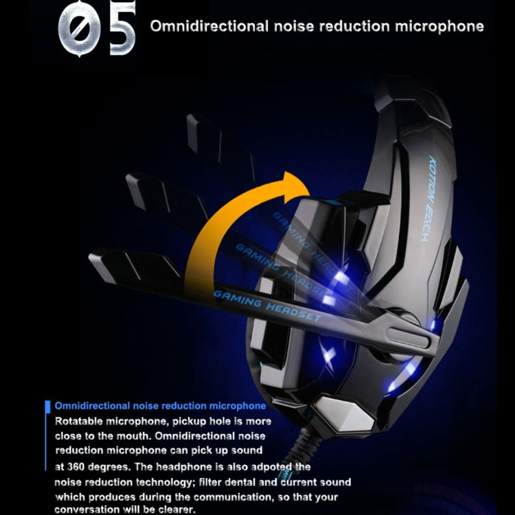 KOTION EACH G9000 3.5mm Game Gaming Headphone Headset Earphone Headband with Microphone LED Light for Laptop / Tablet / Mobile Phones,Cable Length: About 2.2m