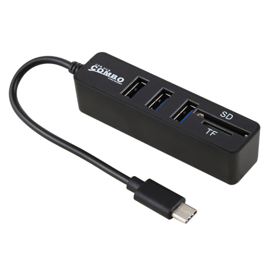 2 in 1 TF & SD Card Reader + 3 x USB Ports to USB-C / Type-C HUB Converter, Total Length: 24cm, Type-C (Black), Type-C (White)