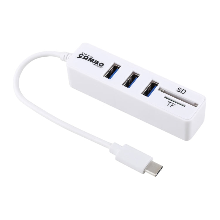2 in 1 TF & SD Card Reader + 3 x USB Ports to USB-C / Type-C HUB Converter, Total Length: 24cm, Type-C (Black), Type-C (White)