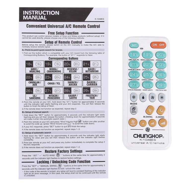 CHUNGHOP K-1048ES Universal Air-Conditioner Remote Controller, K-1048ES
