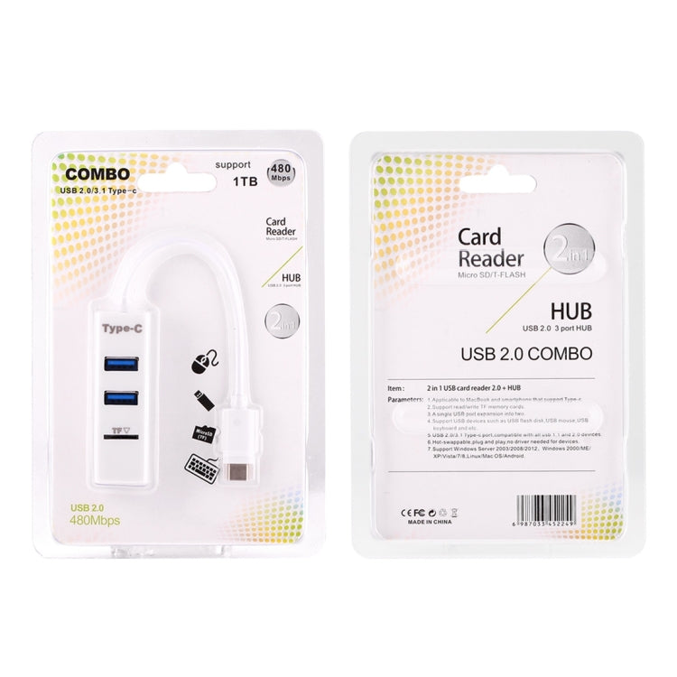 2 in 1 USB 3.1 USB-C / Type-C to USB 2.0 COMBO 3 Ports HUB + TF Card Reader, 3 Ports USB+TF Card