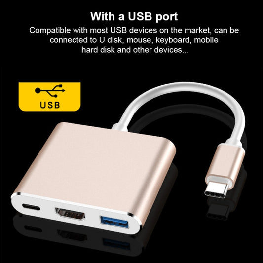 V125 UCB-C / Type-C Male to PD + HDMI + USB 3.0 Female 3 in 1 Converter, 3 in 1