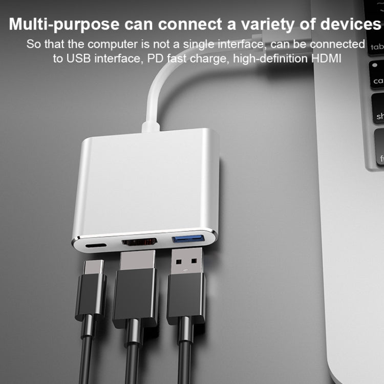 V125 UCB-C / Type-C Male to PD + HDMI + USB 3.0 Female 3 in 1 Converter, 3 in 1