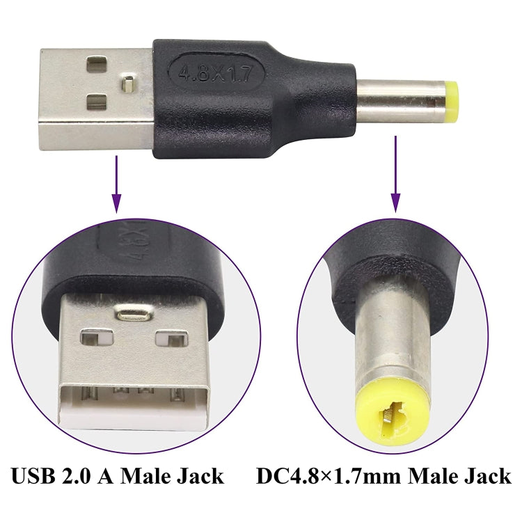 10 PCS 4.8 x 1.7mm Male to USB 2.0 Male DC Power Plug Connector, 4.8 x 1.7mm
