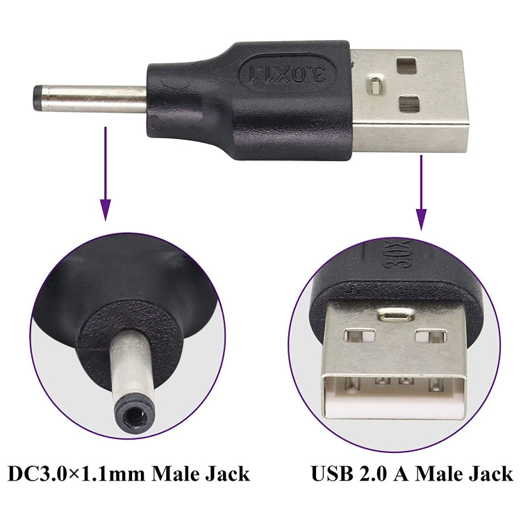 10 PCS 3.0 x 1.1mm Male to USB 2.0 Male DC Power Plug Connector, 3.0 x 1.1mm