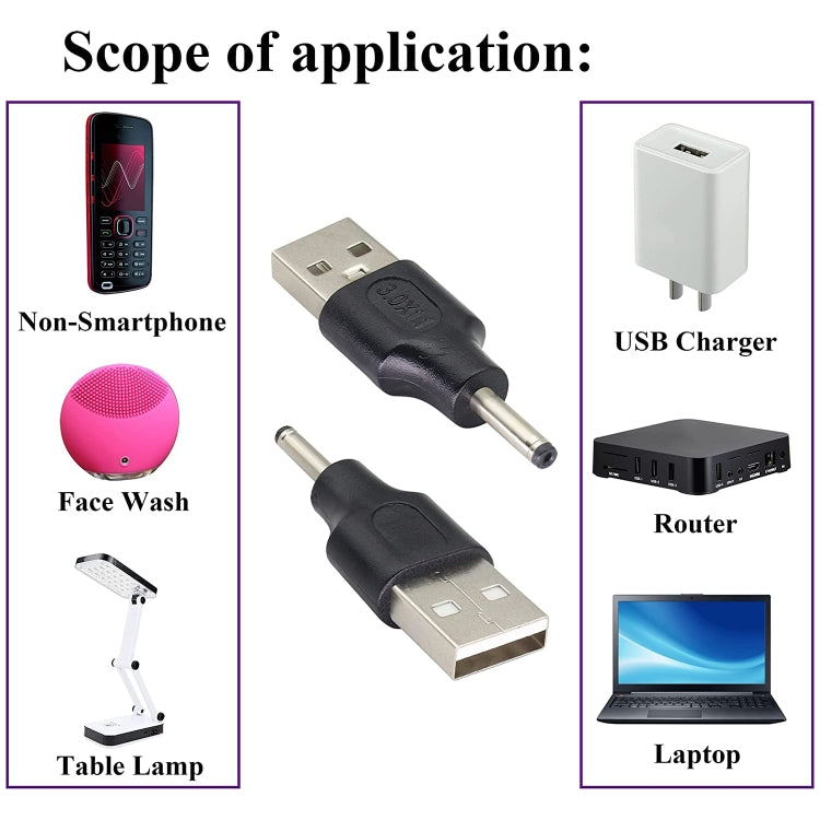10 PCS 3.0 x 1.1mm Male to USB 2.0 Male DC Power Plug Connector, 3.0 x 1.1mm