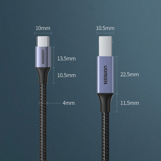 Câble de données d'imprimante tressé en nylon Ugreen Type-C / USB-C vers Type-B, longueur : 1,5 m