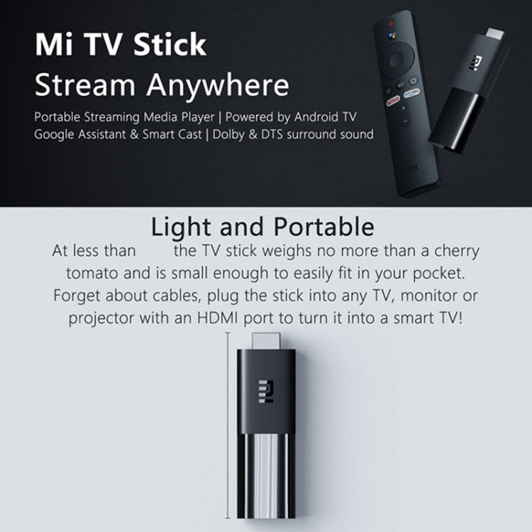 Original Xiaomi Mi Android TV Stick, Quad Core Cotex A53, RAM 1GB + ROM 8GB, Global Version, EU Plug