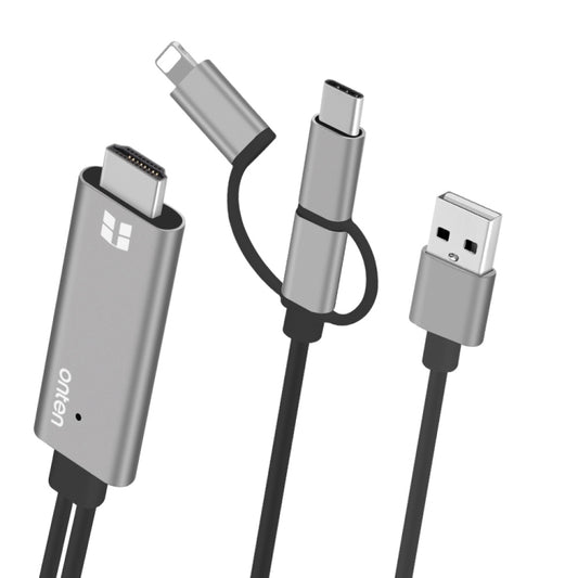 Câble adaptateur lecteur écran mobile HD 1080P 3 en 1 Onten OTN-7537A, OTN-7537A