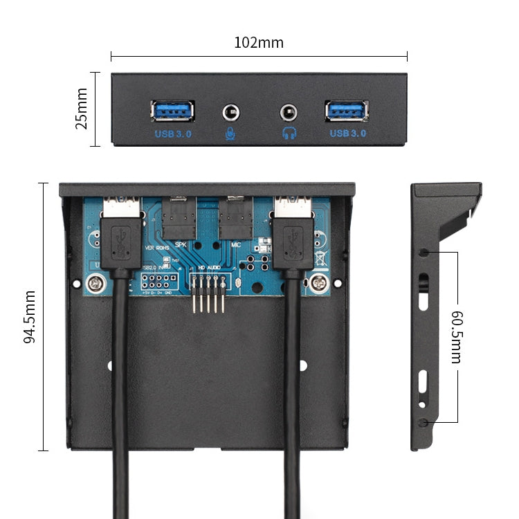 2 Ports + HD-AUDIO USB 3.0 Front Panel Data Hub, 2 Ports + HD-AUDIO