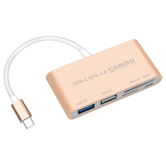 COMBO T-693 Hub USB OTG 5-en-1 USB-C / Type-C vers emplacements pour cartes SD / TF / Micro SD + ports USB 3.0 + USB 2.0