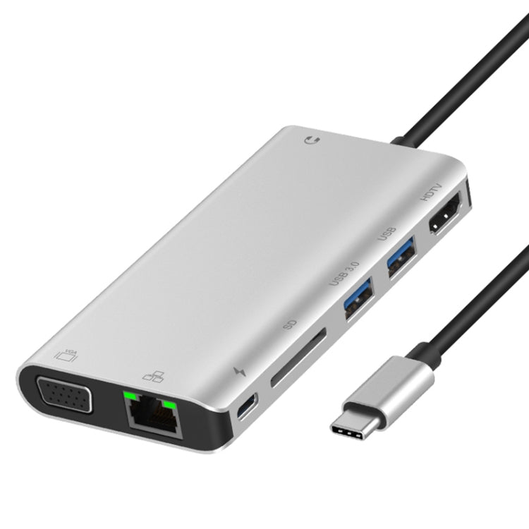 Onten 9591BD 8 in 1 USB-C / Type-C to PD USB-C / Type-C Charging + Gigabit Ethernet + Dual USB 3.0 + HDMI + VGA + SD Card Slot + 3.5mm AUX HUB, 9591BD Grey, 9591BD Silver