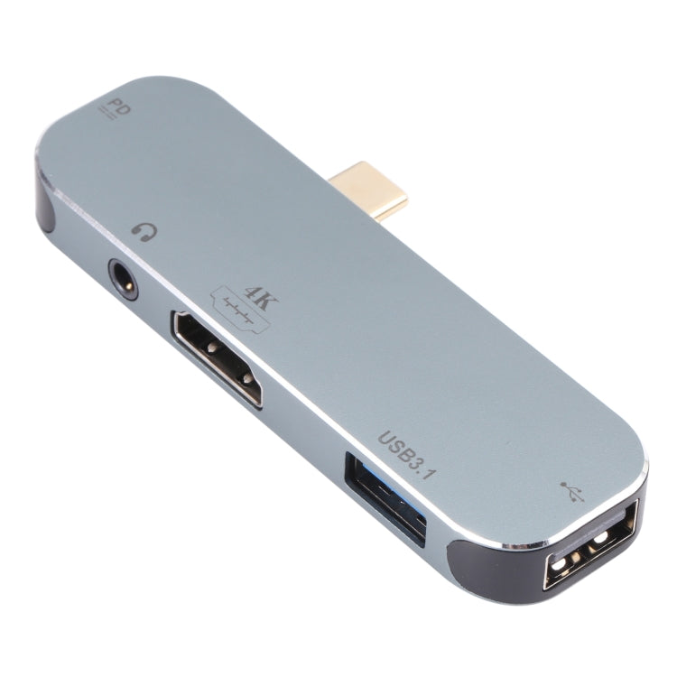 5 in 1 USB-C / Type-C Male to PD USB-C / Type-C Charging + 3.5mm AUX + 4K HDMI + USB 3.1 + USB Female Adapter, 4K HDMI