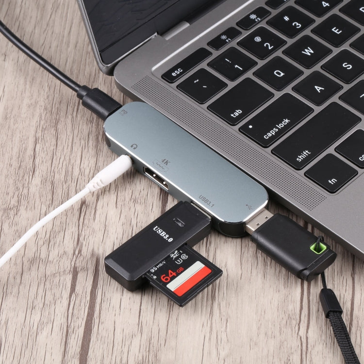 5 in 1 USB-C / Type-C Male to PD USB-C / Type-C Charging + 3.5mm AUX + 4K HDMI + USB 3.1 + USB Female Adapter, 4K HDMI