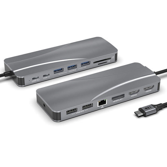 Adaptateur de concentrateur Rocketek HC451 Type-C vers PD 60W + HDMI 4K + DP + RJ45 100M 14 en 1