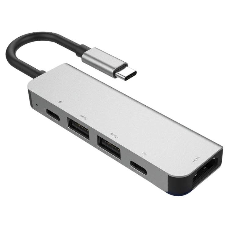 5 in 1 HDMI + USB x 2 + PD x 2 to USB-C / Type-C HUB Adapter, HDMI + USB x 2 + PD x 2
